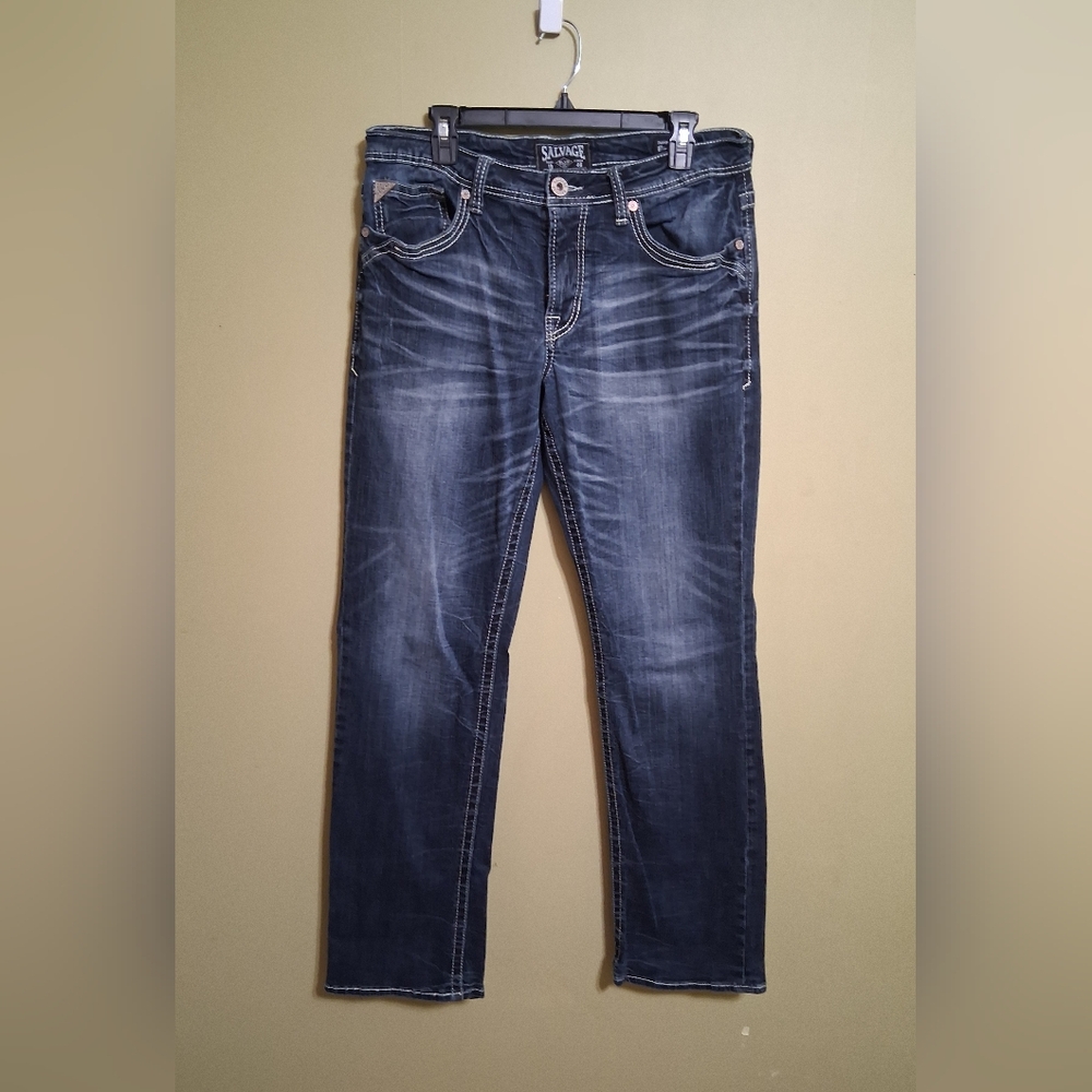 Salvage Supply Co Jeans Mens 33x33 Anarchy Straight Relaxed Fit Buckle  Denim